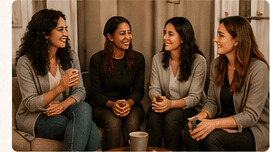 Women together in a warm community moment